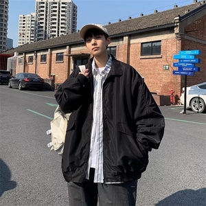 潮牌复古拼接翻领夹克男ins春秋棒球服宽松情侣bf百搭J633-P58图片