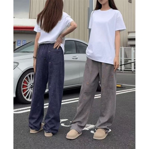 现货A2372-TP38 秋冬款 美式撞色休闲直筒重磅卫裤 弯刀裤图片