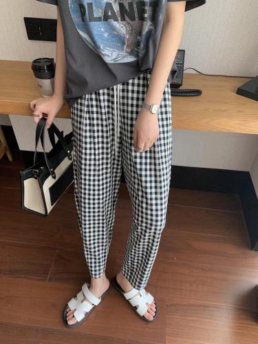 【现货】5873抽绳冰川格子裤休闲裤,女装休闲裤,海维恩