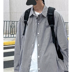 GS05P55日系宽松长袖条纹衬衣男韩版百搭春秋季港风长袖衬衣外套，男装衬衫，星座1108-5