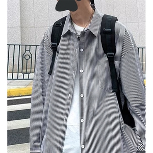 GS05P55日系宽松长袖条纹衬衣男韩版百搭春秋季港风长袖衬衣外套图片