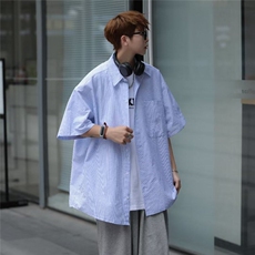 夏衬衫男条纹韩版潮文艺2025新款ins宽松百搭短袖衬衣CY138-P30，男装T恤，星座412-2