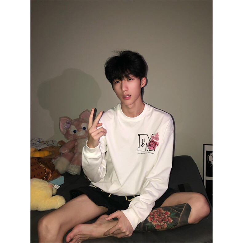 网图有货蝴蝶花园刺绣长袖T恤男女宽松休闲圆领上衣A1062-P40,男装T恤,星座1505