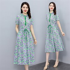 小清新碎花纯棉连衣裙女2026新款夏装收腰修身气质中长款减龄裙子，女装连衣裙，倪叶myz