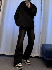 美式hiphop牛仔裤修身直筒微喇叭裤加绒-P65，男装牛仔裤，星座310A-4