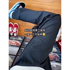 美式cleanfit卡其色斜切休闲裤男夏季伐木直筒工装裤宽松百搭裤子，男装工装外套，星座1210-1