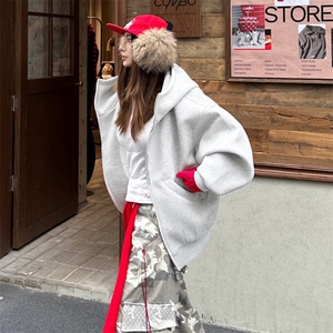 抖音得物高品质 26春装美式高街重磅宽松结构高领连帽卫衣外套W60图片