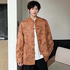 新中式男女夹克立领盘扣外套麂皮绒夹克新款JK1818-P110控158，男装夹克，电商A021