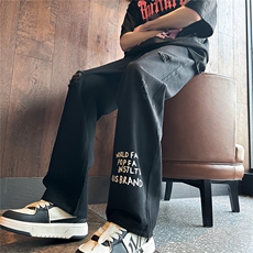 k705-p48-控68M-5XL现货oversizecleanfit风黄泥牛仔裤破洞，男装牛仔裤，星座116
