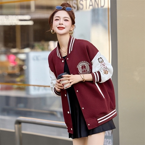 棒球服外套女2025春秋新款小个子超火休闲洋气减龄红色短款厚夹克图片