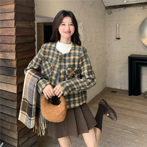 小香风格子撞色毛呢短款外套女秋冬2025新款小个子减龄巨好看大衣图片