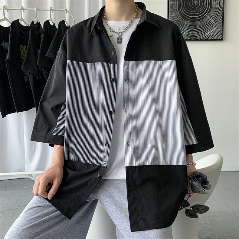 衬衫男短袖韩版潮流宽松外穿衬衣潮牌百搭休闲上衣A161-CT505-P45，男装衬衫，电商A161-2