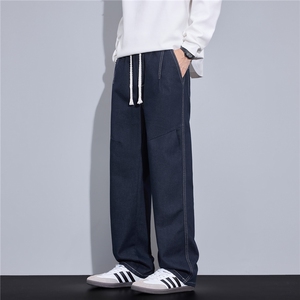 美式牛仔裤男新款潮牌高街褶皱拼接宽松直筒休闲长裤J8100-P55图片