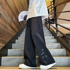 A316-1-K1237特P33无差价控58新中式盘扣刺绣冰丝长裤坠感拖地裤，男装休闲裤，星座906（原电商a316-1）