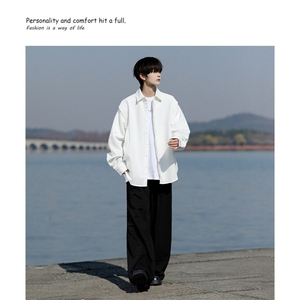潮高级感假两件长袖衬衫男女宽松潮流百搭垂感休闲衬衣LS6704 P35图片