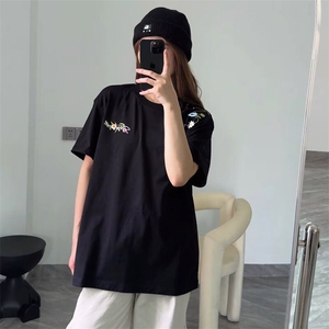万针全刺绣工艺抖音得物高品质260克重磅纯棉双纱美式高街短袖T恤图片