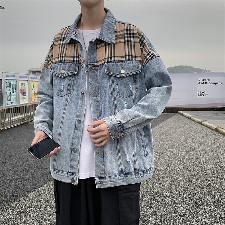 cleanfit短款立领牛仔外套男春秋宽松防风保暖正肩行政夹克外套,男装工装外套,星座506A