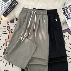 高品质秋款男冰丝速干裤褶皱拼接抽绳束脚长裤h614P45，男装休闲裤，星座1013-1
