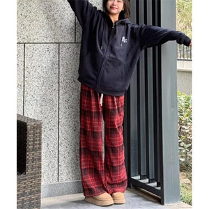格子休闲裤男秋季宽松直筒裤子男生百搭复古阔腿长裤 KX1543图片