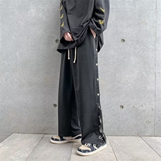 2022裤子高街ins潮牌痞帅设计感排扣裤男拖地宽松阔腿裤K2794-P36，男装休闲裤，星座412