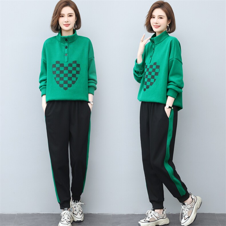 三年不下架年轻妈妈春装长袖加绒卫衣2024新款中老年女秋运动两件套装，女装套装/套裙，璐依舞