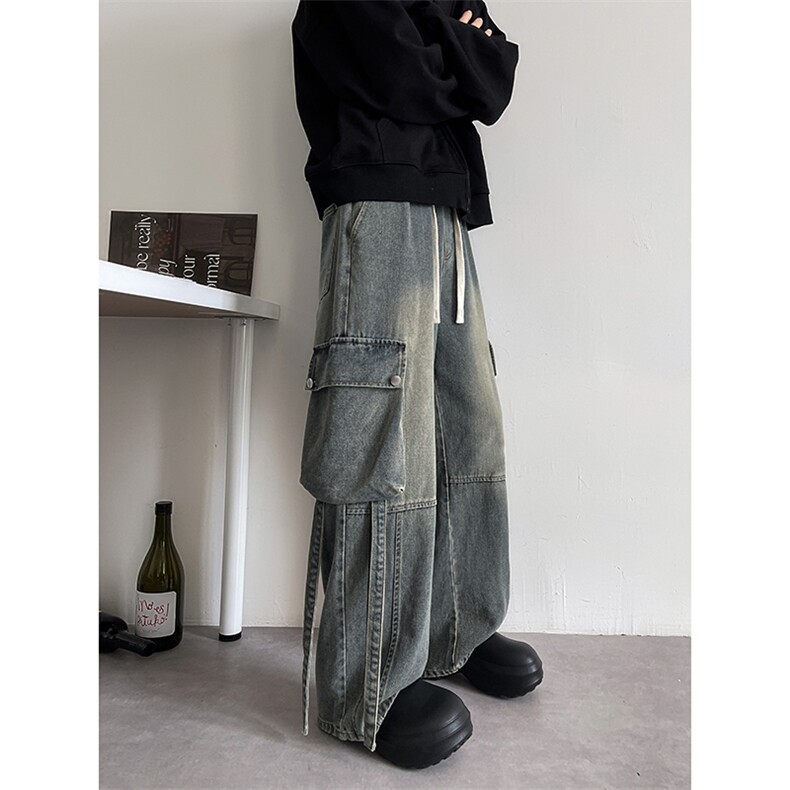 2026春季休闲飘带美式复古牛仔裤男大口袋裤子-A1430P55控88,男装牛仔裤,电商B241