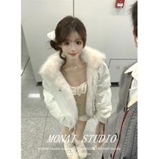 1506A/G78870/P92新款温柔甜纯风米白色毛毛拼接棉服，男装棉衣，星座1506A