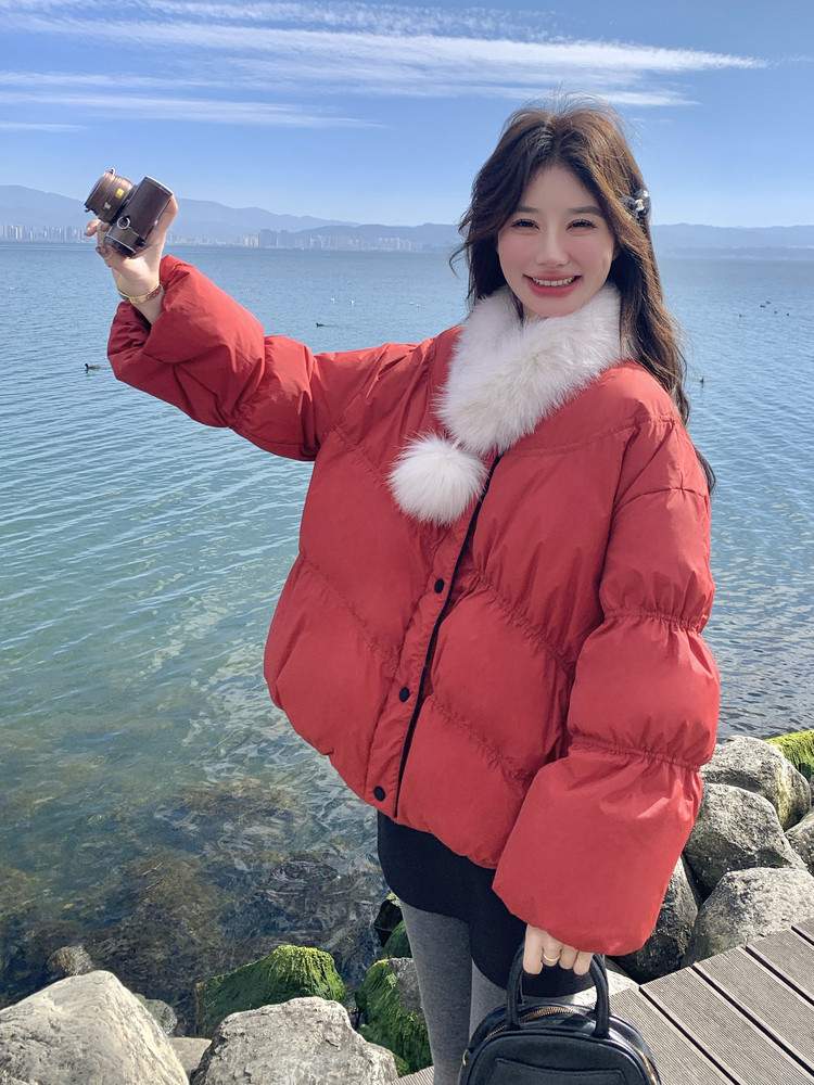 新款加色！真狐狸毛红色羽绒服外套2C133-6003-1-P280-K408,女装羽绒服,2C133