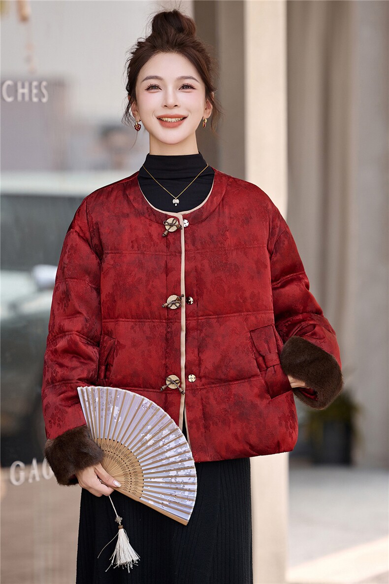 现货现货新中式羽绒服短款2025新款90白鸭绒外套数据好主推款现货,女装羽绒服,一安秀
