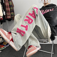 XZ612-K691-P55控78美式ins高街hiphop植绒字母牛仔裤街舞裤1，男装牛仔裤，星座612