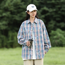 25年春季格子衬衫长袖大码宽松落肩现货DS-C323-1-2371-特批35，男装衬衫，电商C323-1
