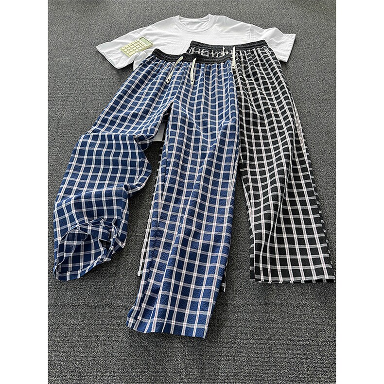 K225/特P32小众设计肌理感格纹休闲裤宽松大码薄款格子直筒长裤子,男装休闲裤,电商基地A050