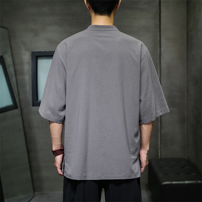 2023风男装盘扣唐装汉服五分袖短袖衬衫A203A-6809,男装T恤,星座815-1（原A203A）