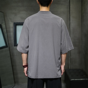 2023风男装盘扣唐装汉服五分袖短袖衬衫A203A-6809图片