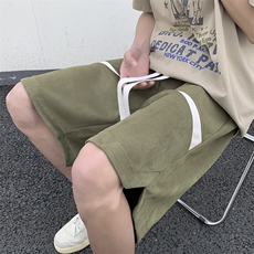 港风拼接撞色麂皮绒休闲裤美式高街五分裤宽松直通短裤DK013P36，男装休闲裤，星座1204-3