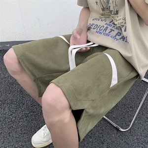 港风拼接撞色麂皮绒休闲裤美式高街五分裤宽松直通短裤DK013 P36图片