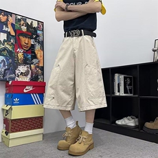 2025夏季铆钉七分工装裤男女情侣设计感阔腿裤过膝牛仔中裤DK101，男装牛仔裤，星座601-1