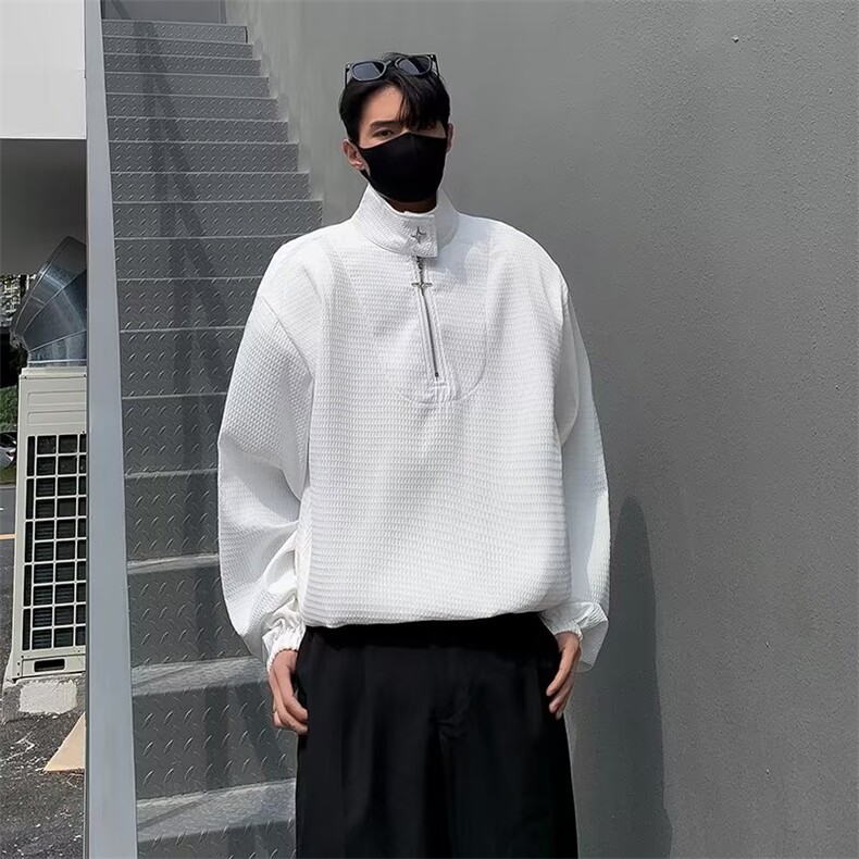高端华夫格卫衣男小高领设计感半拉链宽松长袖polo衫WP94-P40,男装Polo衫,星座1109-3
