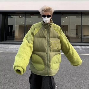 羊羔毛拼接棉服男冬新款加厚面包服设计感小众棉衣外套TT8022 P88图片