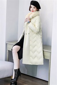 2022冬季新款时尚腰带收腰修身气质真狐狸毛领中长款连帽羽绒服图片