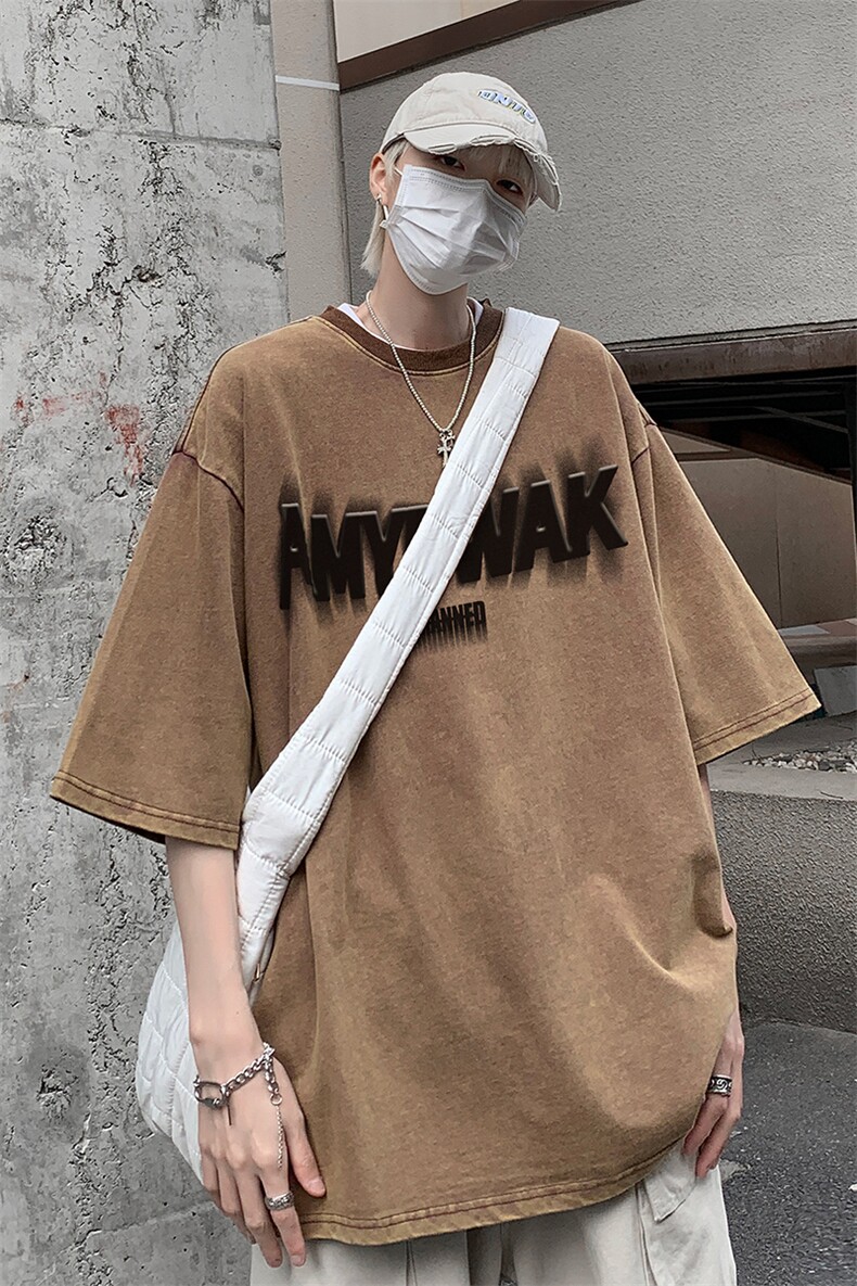 B239-X1022-P38美式字母做旧水洗短袖落肩袖短袖T恤男,男装T恤,星座514-2(原B239)