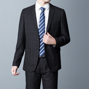商务格子西服两件套套装中年男商务正装西装服上衣ASD18909-P265图片