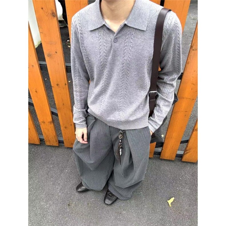 新款POLO领针织衫秋季新款毛衣上衣翻领宽松显瘦毛衫LD5777-p56,男装Polo衫,星座1008