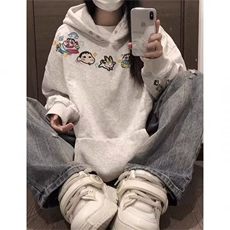 现货可爱卡通趣味蜡笔小新连帽卫衣男女装加绒韩系慵懒风保暖外套，男装棉衣，星座302B