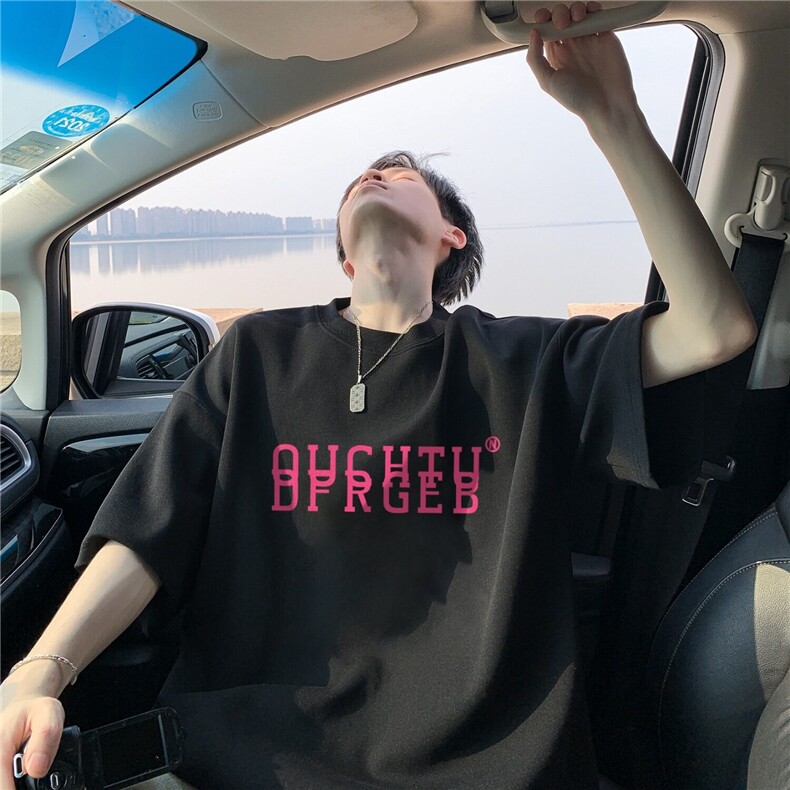 男式纯棉t恤短袖夏季薄款大码美式字母半袖潮牌圆领宽松情侣衣服,男装T恤,星座218-1（原230）