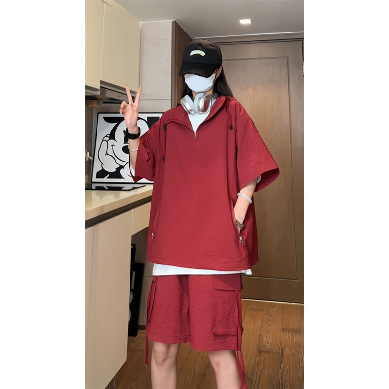 量大优供视频泡泡纱夏款连帽套装短袖短裤男CP74TZ-特p60，男装休闲套装，电商B371