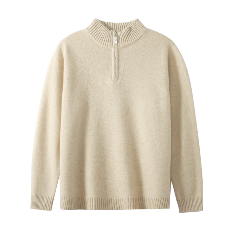 2025舒适百搭半高领半开拉链套头羊绒衫，男装羊绒套衫，蒙亿羊绒