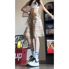 现货A798-特P30控58格子短裤休闲裤五分裤送腰绳KT猫挂饰，男装牛仔裤，电商B335