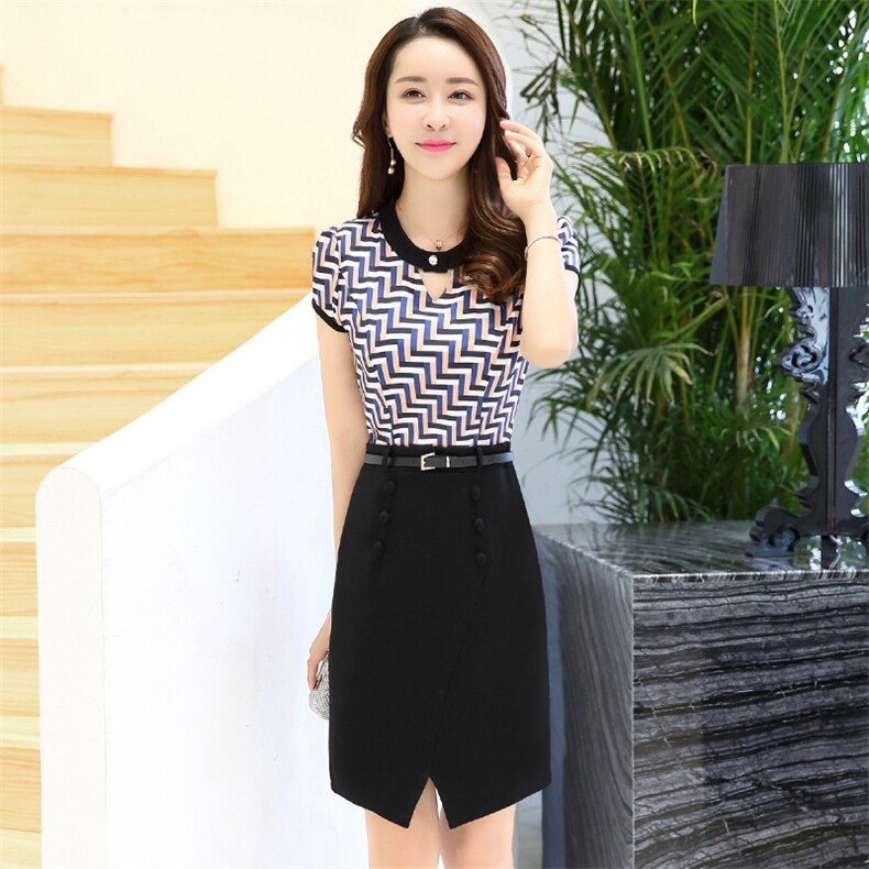 条纹韩版修身显瘦2021年夏季短袖中长款H型圆领甜美个性,女装连衣裙,阿菲诺依