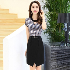 条纹韩版修身显瘦2021年夏季短袖中长款H型圆领甜美个性，女装连衣裙，阿菲诺依